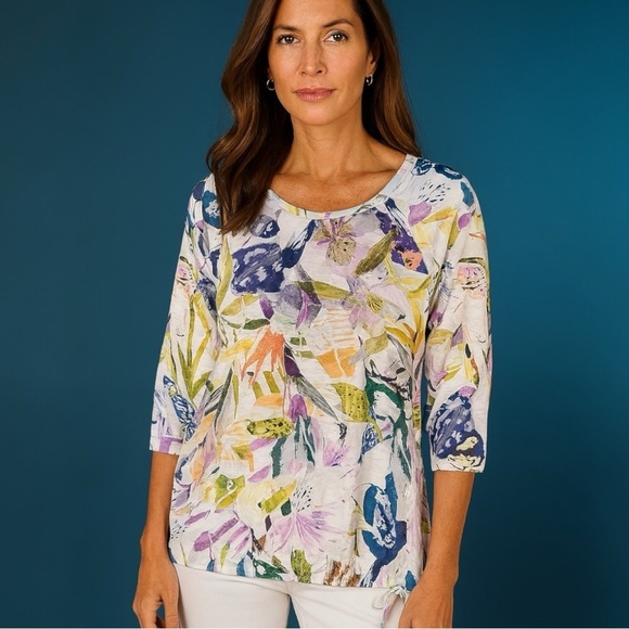 Watercolor Top Kangaroo Pocket Size XL Floral Abstract Jungle Drawstring Waist - Picture 1 of 10